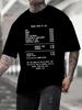 Men's Loose Street Style T-shirt Humor Receipt Pattern Black Background White Print Machine Washable Breathable Summer C