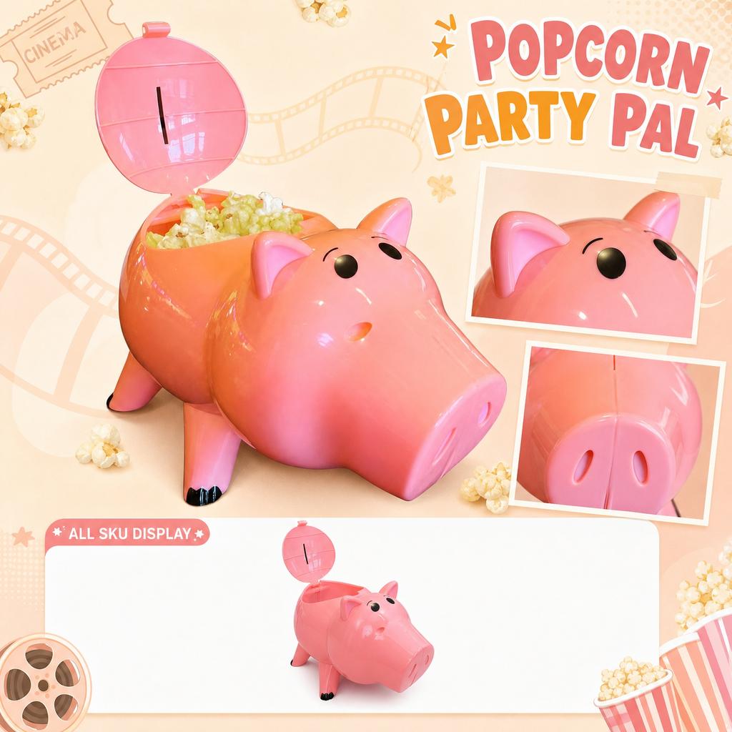 Popcorn Bucket Container with Lid Designed as Animal Shape Durable Plastic Material Suitable for Snacks Storage and Serving at Home or Events