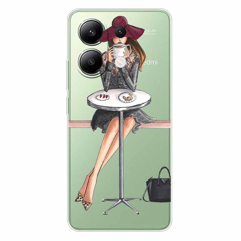 For Xiaomi Redmi Note 13 4G Case TPU Clear Soft Cute Girl Paint Cover For Redmi Note 13 4G Case Note13 Transparent Silicone
