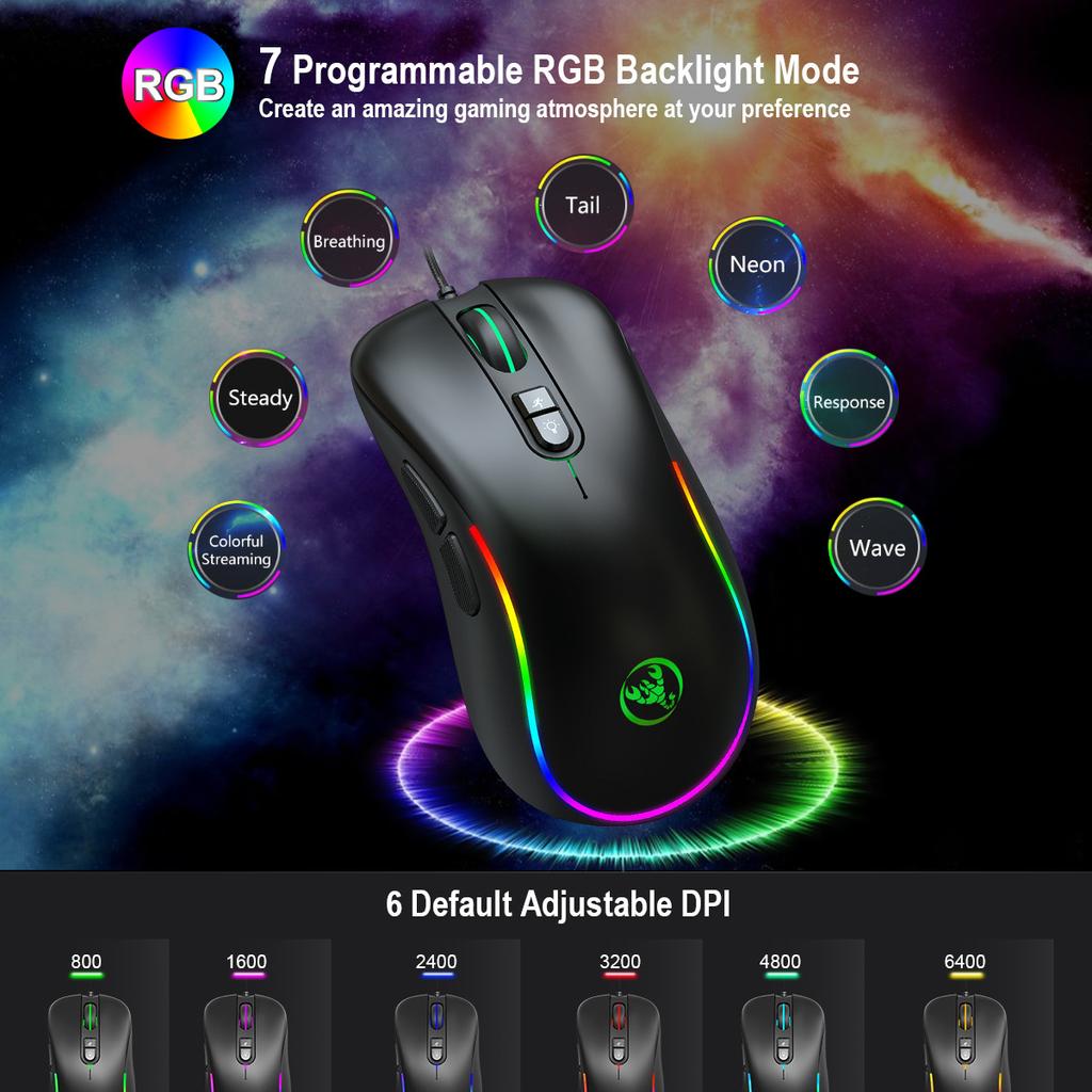 J300RGB Macro Programming Game Mouse With 7 Buttons To Turn Off Lights, Supports Various Games Wired Mouse