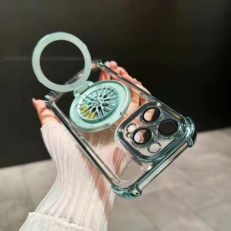 

For Apple 16 Promax Four Corner Anti Drop Case for IPhone 15 Phone Case Plated Gyroscope Bracket Protective Cover For iPhone 12 Pro Max