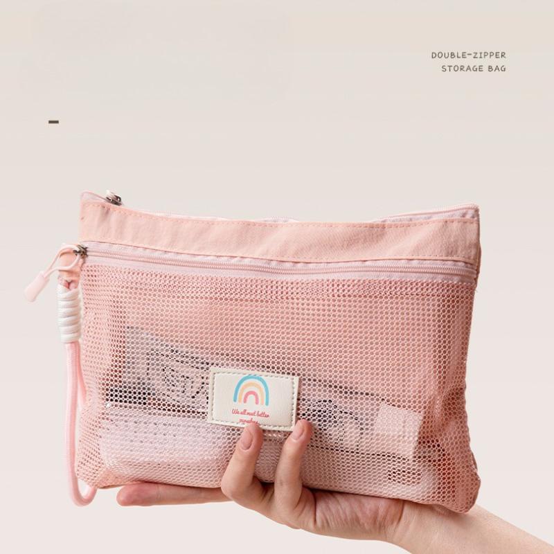 Travel Wash Makeup Storage Bag Double Zipper Storage Bag Sundries Storage Change Bag Portable Mesh ID Bag