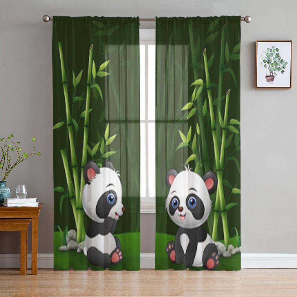 Baby-Panda sitzt zwischen Bambusstamm Tüll Vorhänge transparent für Wohnzimmer Schlafzimmer Küchendekoration Voile Organza Vorhänge