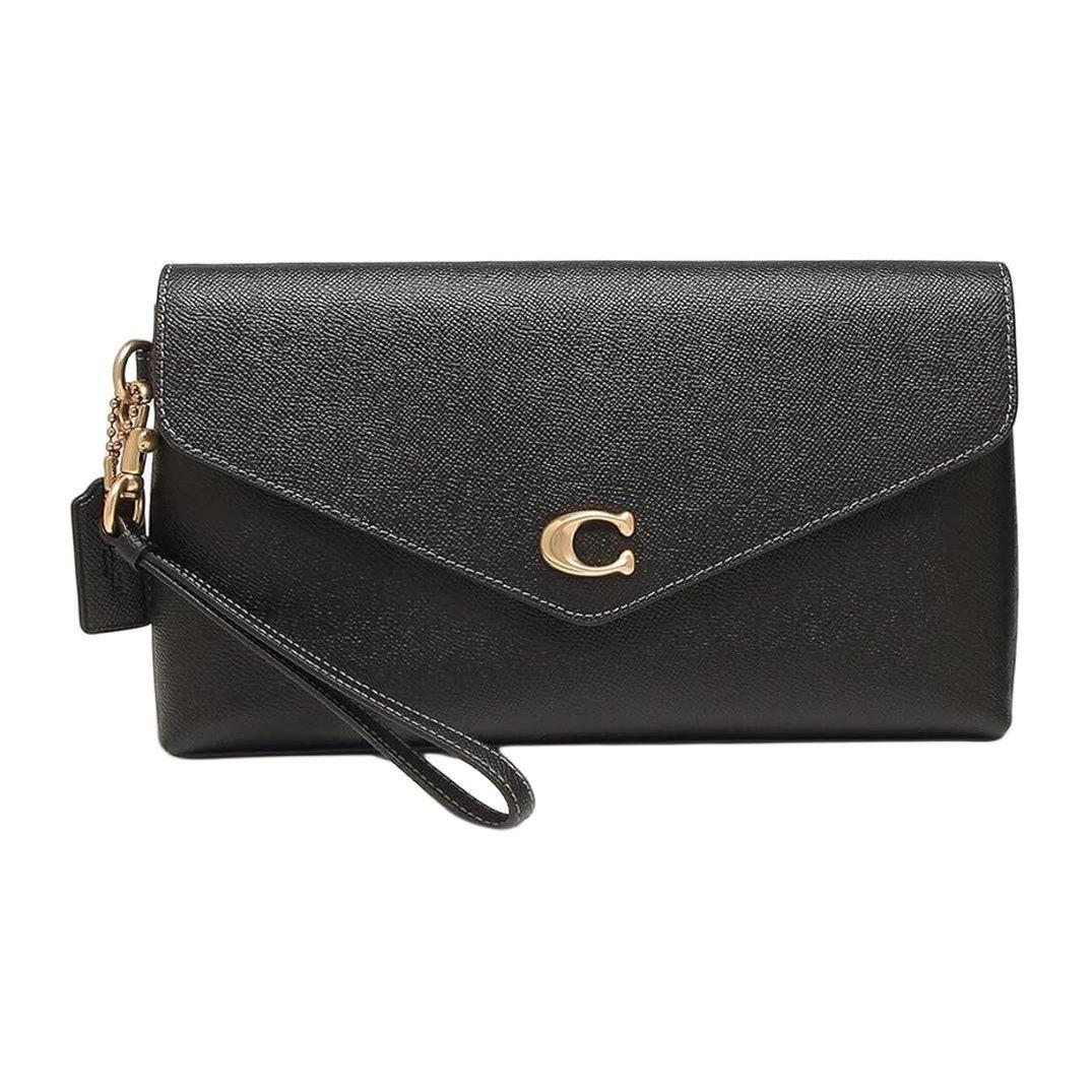 

Coach Wyn 27 Solid Color Snap Flap Closure Interior Zipper Pocket Multi Card Slot Pebbled Leather Wristlet Handbag Large Women handbag CC487-B4BK Basic Set (Bag+Dust Bag)