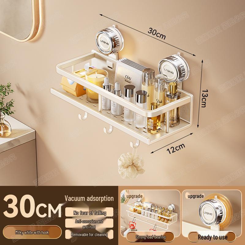 Wall-Mounted Aluminum Suction Cup Towel Rack & Bathroom Storage Shelf