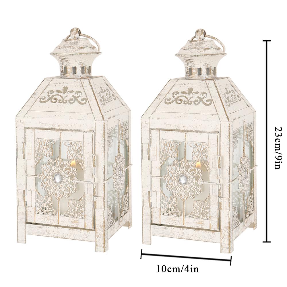 2Pcs Vintage Candle Holder White Lantern 9.5" High Metal Candle Lantern Hanging Lantern for Wedding Parties Home Decor