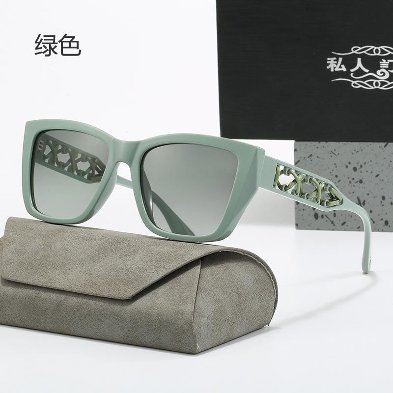 New Women Large Frame Sunglasses Polarized UV Protection Fashion Retro Round Face Slimming Classic Design for Driving Outdoor зелёный