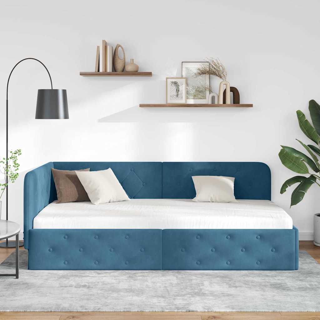 Corner Bed Frame Blue 100 X 200 Cm Velvet