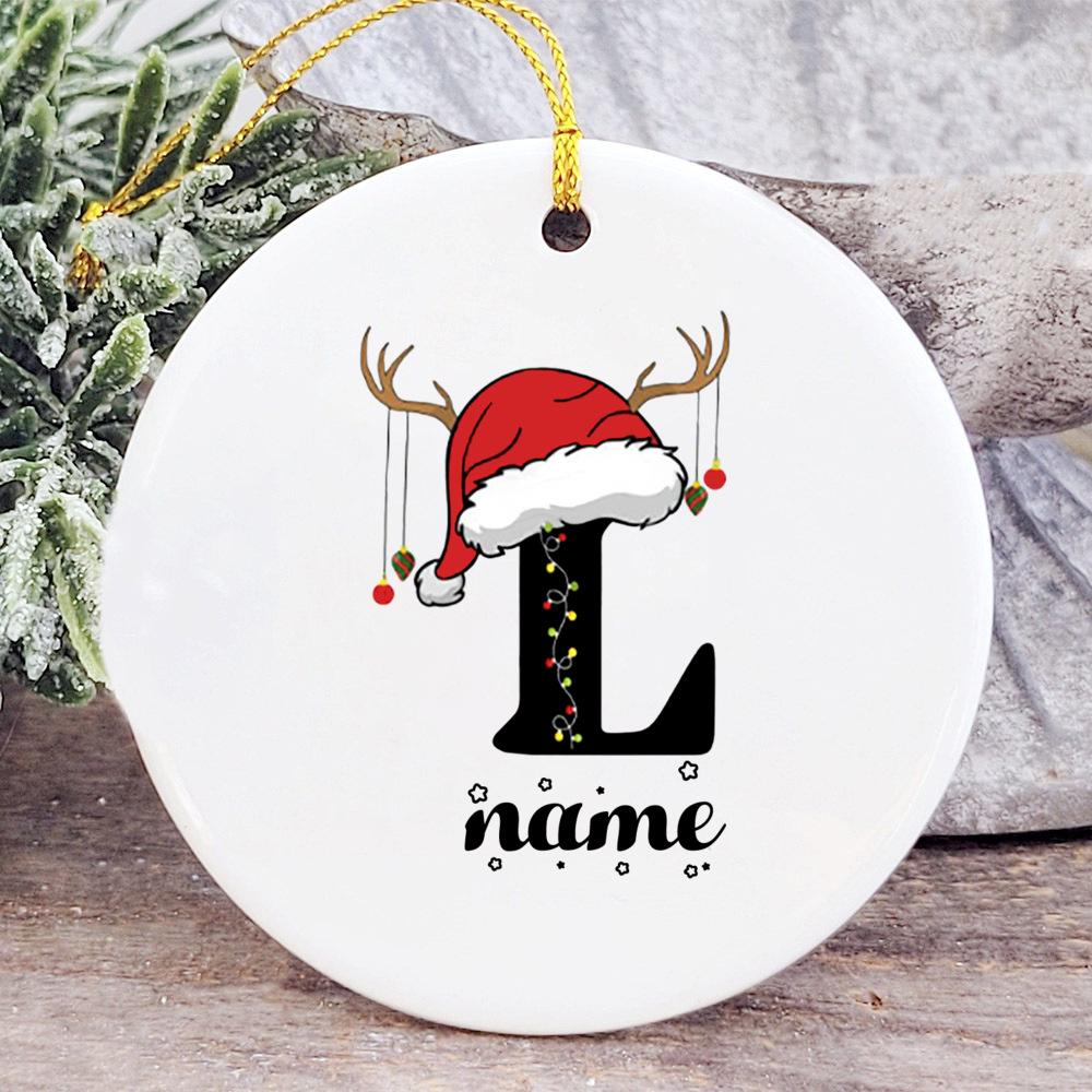 Baby's Christmas Ornament Personalized Initial with Name Ceramic Bauble Gift for Newborn Present for Baby Custom Xmas Decoration