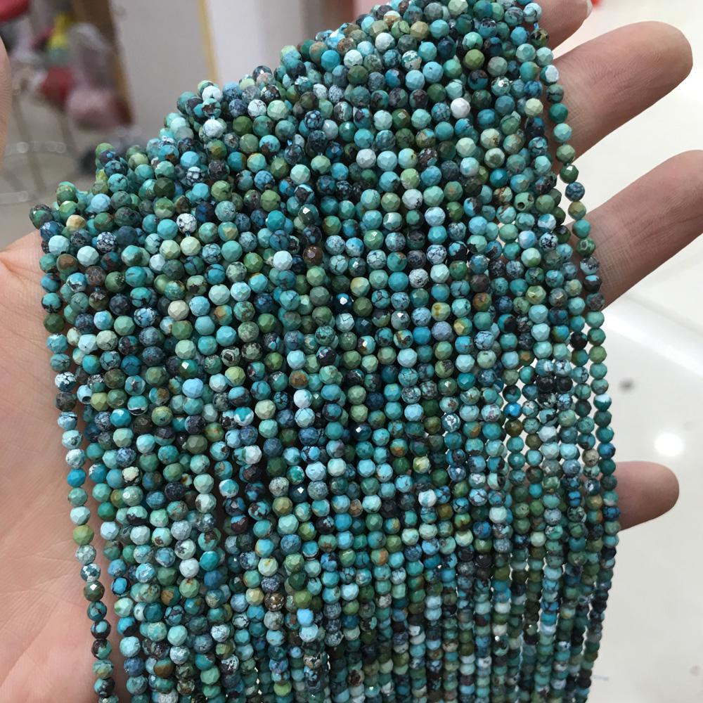 1String, Faceted Natural Stone Beads, 2mm, 3mm Small Round Turquoise Tourmaline Obsidian Gems Loose Spacer Beads for Jewelry Making DIY Crafts, 38cm