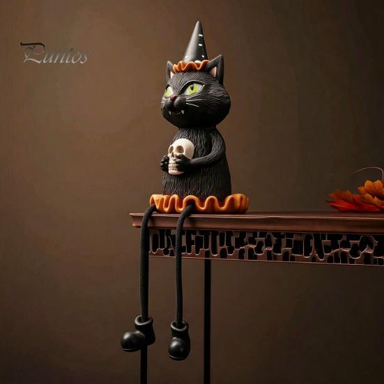 Unique Gifts for Halloween Lovers Figurines, Spooky Ghost Skeleton Pumpkin Black Cat Resin Ornaments, Durable Seasonal Home Accents Tabletop