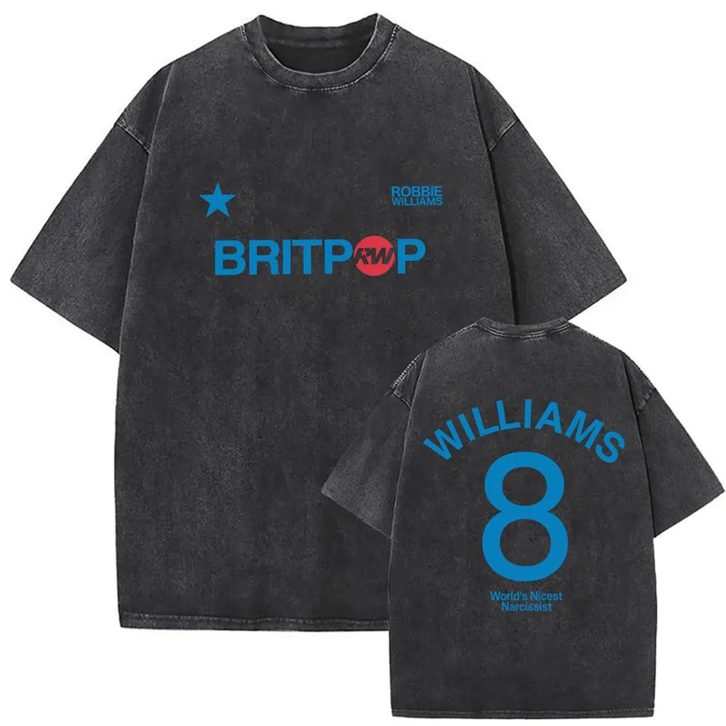 Rapper Robbie Williams BRITPOP Tour T Shirt Men Women Tshirt Washed Cotton T-shirt Summer Short Sleeve Oversized Tees Streetwear24