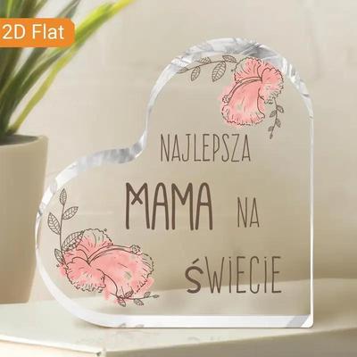 2D Flat "The Best Mom In The World" Heart-Shaped Acrylic Decorative Plaque, Pink Floral Design, Home Decor Plaque Hanging Wall Art Decorative Garden D