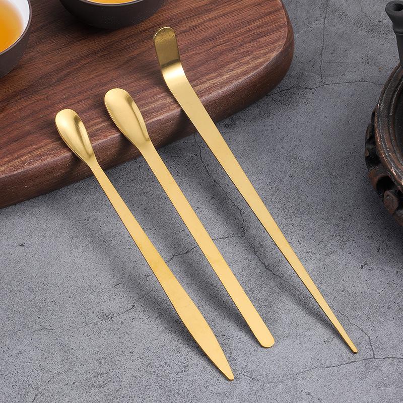 Stainless Steel Tea Needle Stick Gold Silver Matcha Spoon Tea Scoop Tea Ceremony Teaware Kitchen Tool Cleaning Pot Measuring Tea