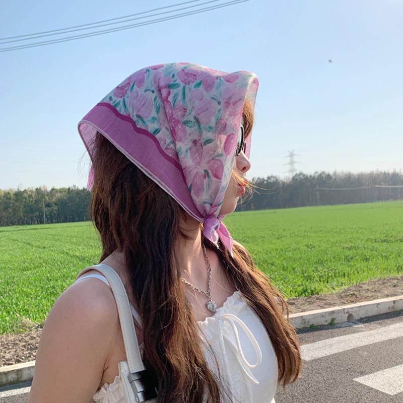 

Flower Printed Headscarf Gentle Style Sun Protection Headband French Pastoral Style Headscarf Women A9