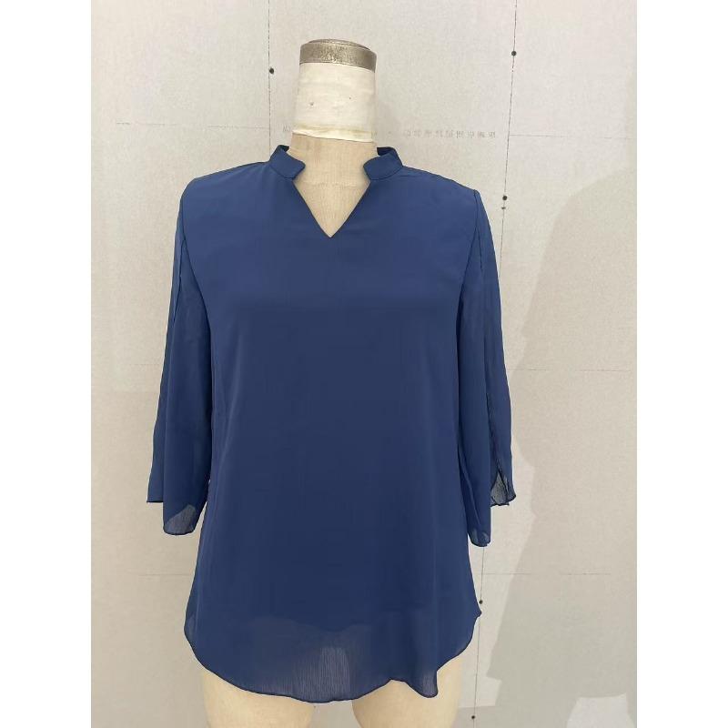 

Summer Loose V-neck Chiffon Shirt Women s Petal Sleeve Casual Blouse Elegant Casual Simple Solid Color Sweet Top New Office Clothing XXL Темно-синій