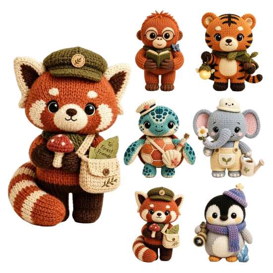 Small Animal Decoration Handmade Knitted Doll for Kids, Soft Crochet Forest Plush Toy, Decorative Figurine Cute Hand Woven Stuffed Doll,