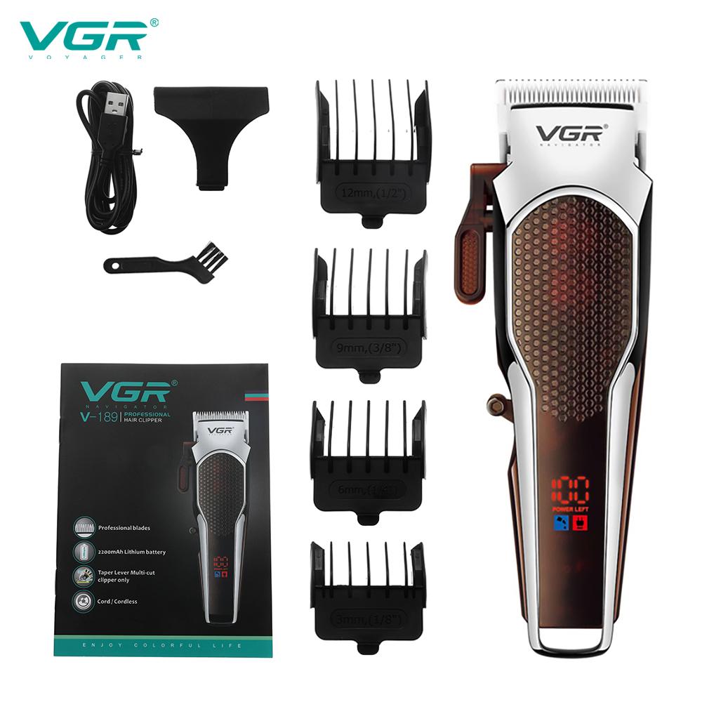 

New VGR Cordless Hair Trimmer Professional Rechargeable Electric Barber Hair Clipper with LED Display Shaver Men s Hair Clipper Shape Carving V-189 коричневый