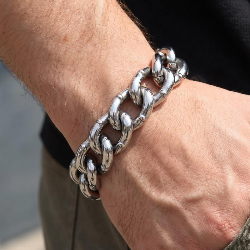 Vintage Bracelets for Man Men's 18MM Width Rivet Cuban Chain Bracelet Cool 316L Stainless Steel Jewelry Gifts for Him Father Dad