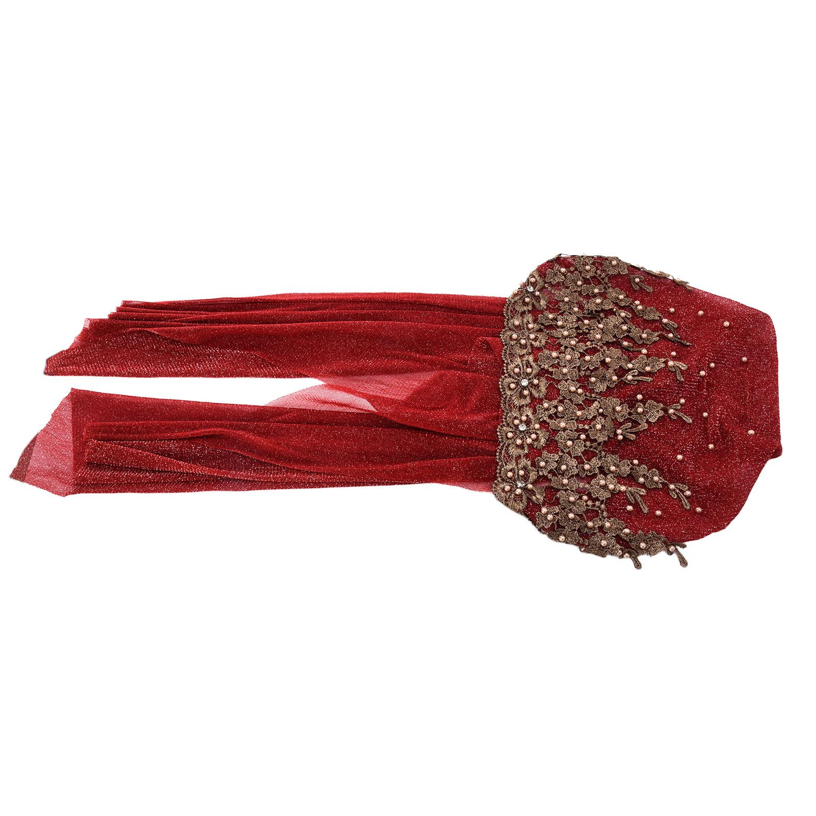 

Turban Fashion Unique Women s Retractable Retro Beaded Bandage Muslim Long Scarf HatMaroon purplish червоний колір