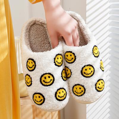 Little Cute Smile Women Slippers Houseshoes House Smile Face Ladies Indoor Winter Fluffy Cozy Home Comfy Shoes
