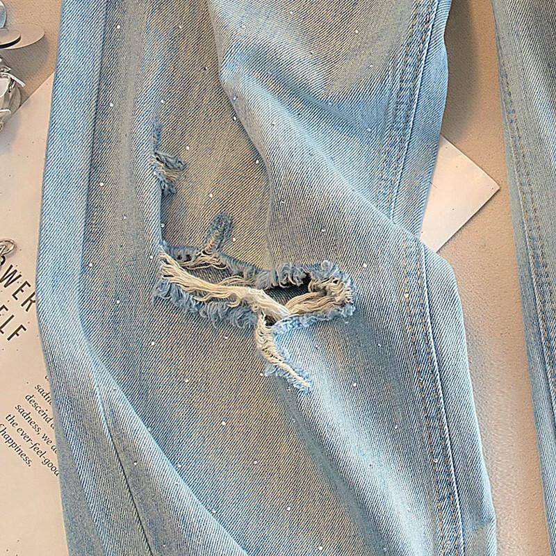 Sibaisha Women's Retro Ripped Wide-Leg Jeans