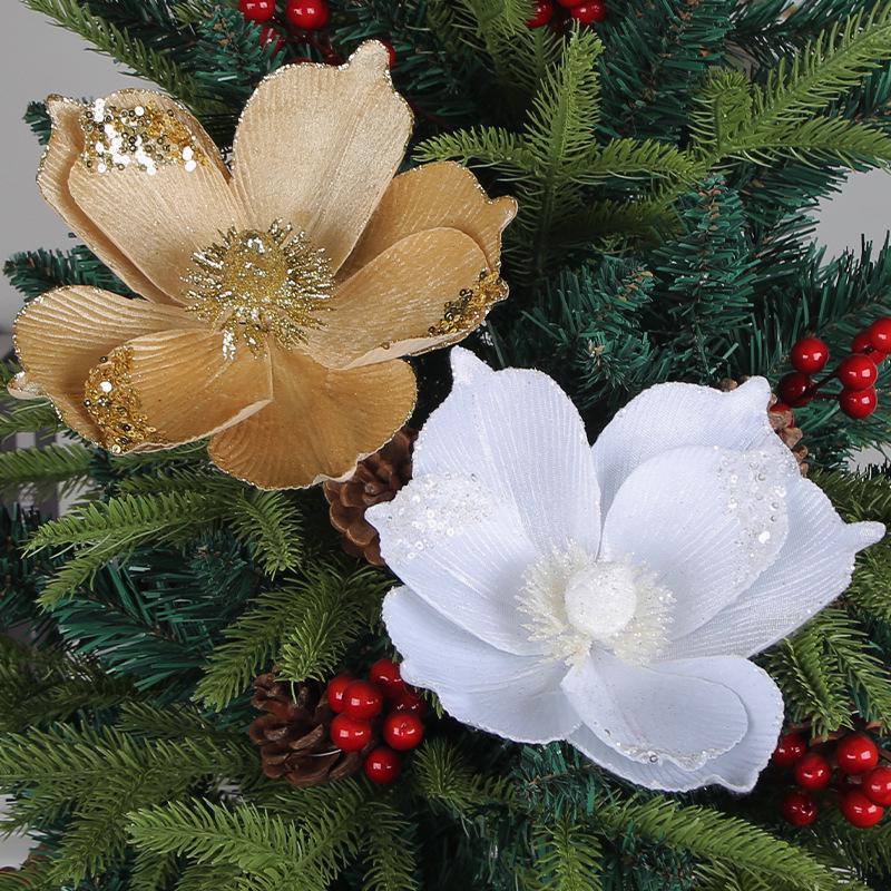 Three-Layer Gold Christmas Flower Decoration - New Simulated Tree Ornament for Holiday Arrangements.
