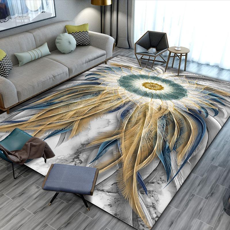 Europe Style Light Luxury Plume Carpet Living Room Sofa Bedroom Bedside Study Entrance Door Rug Non-slip Retro Home Decor Mat