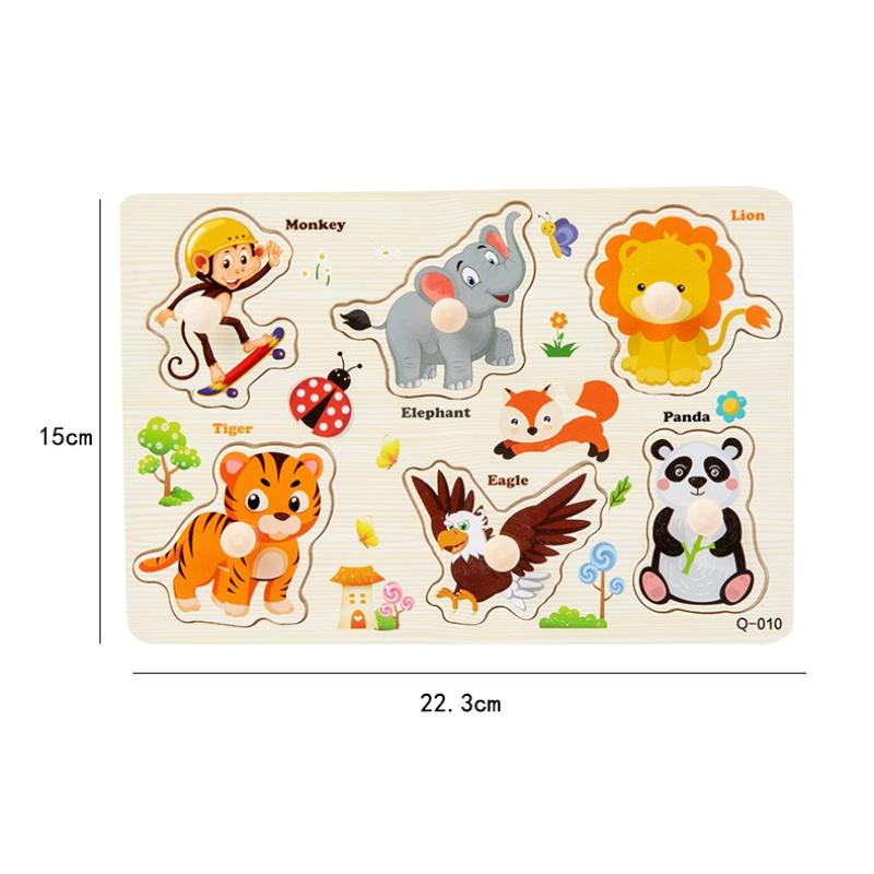 Baby Montessori Wooden Puzzle Hand Grab Board Toys Educational Alphabet Shape Puzzles for Kids Cartoon Animal Vehicle Child Gift