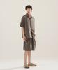JEMUT Open Collar Linen-Like Short Sleeve Shirt Brown Kjss2622