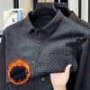 Men's Plus Velvet Plaid Long Sleeve Thick Warm Shirt Cardigan for Autumn and Winter