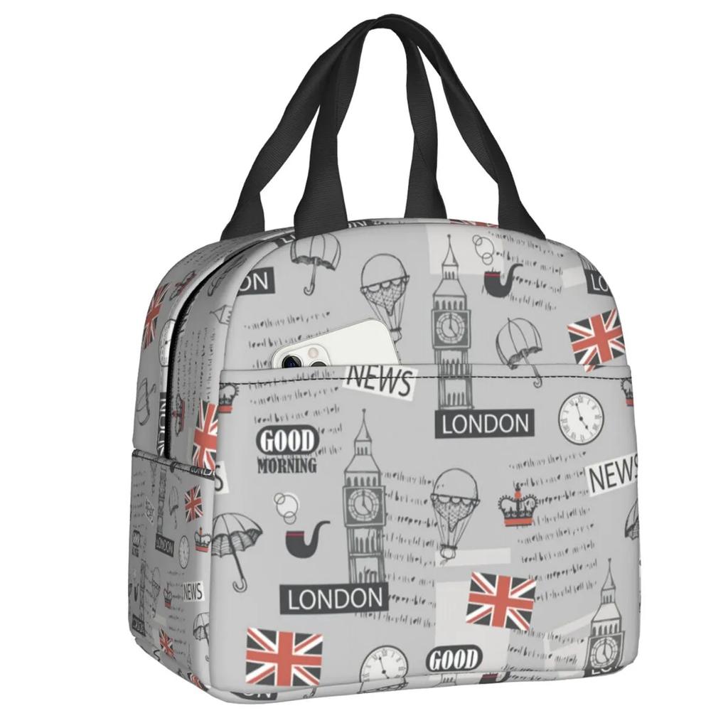 Velká Británie Flag Lunch Box Ženy Vodotěsné UK Britský Symbol Tepelná Chladnička Jídlo Izolovaná Taška na oběd Školní Piknikové Tašky