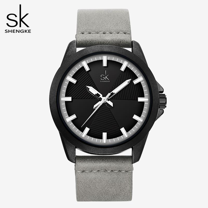 SK Men s Leather Strap Quartz Watch - Casual Student Party Style