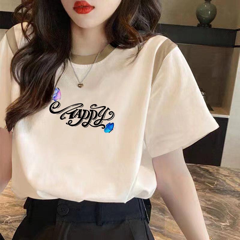 Women's Loose-Fit Cotton Contrast T-Shirt - 2024 Summer Collection