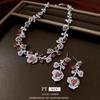 Retro Style Zircon Rose Earrings Necklace Court Style Exquisite Collarbone Chain Light Luxury Niche Jewelry Set