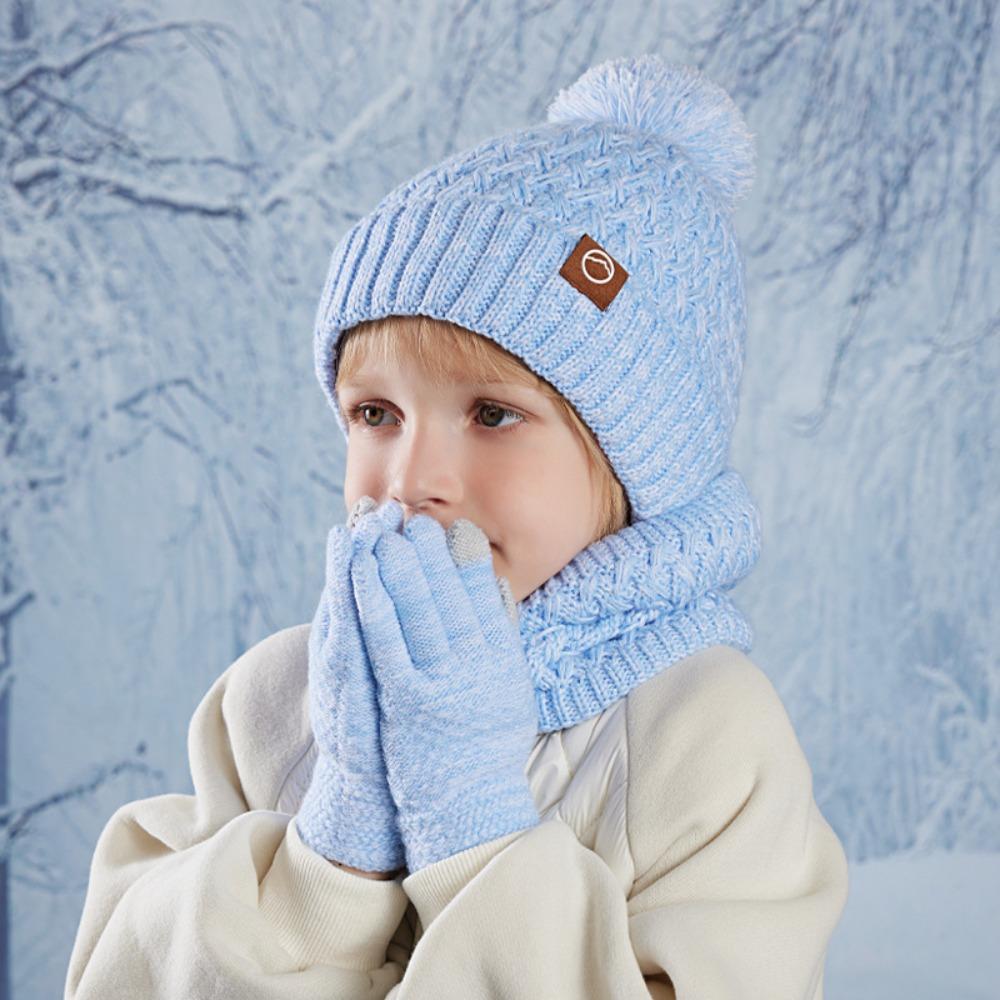 3Pcs Ear Protection Kids Winter Hat Scarf Gloves Set Unisex Scarf Cap New Children Beanie Cap