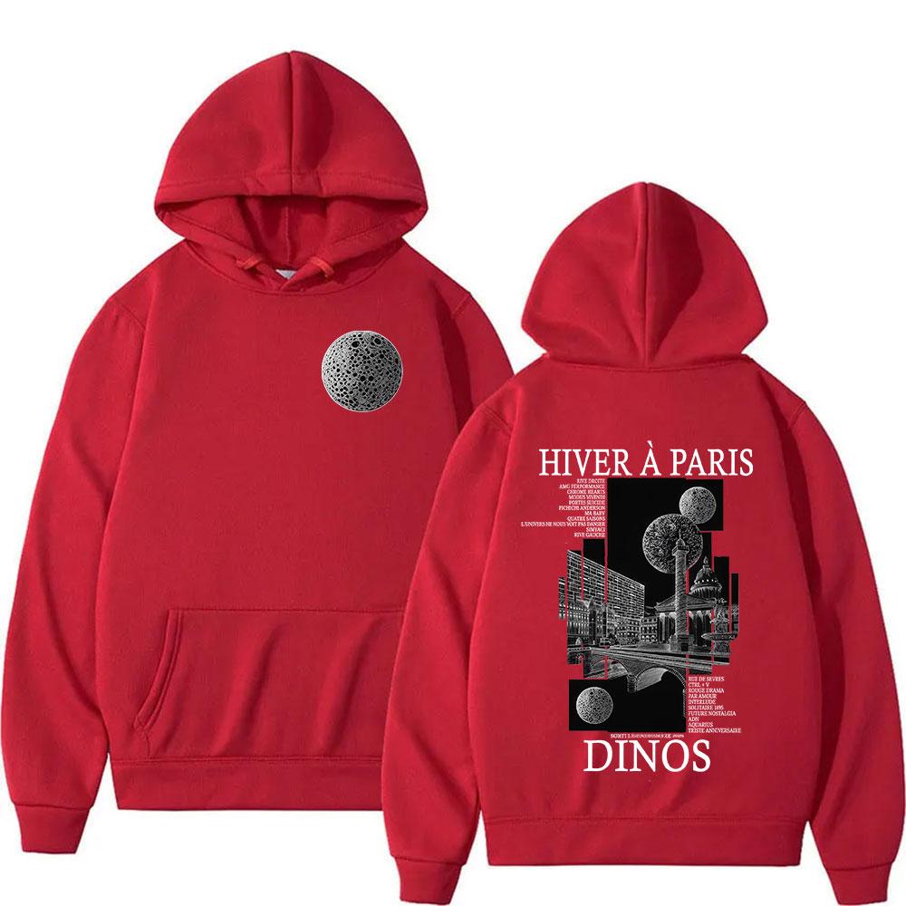 Rapper DINOS HIVER A PARIS Tour 2025 Graphic Hoodie Men's Fashion Hip Hop Oversized Sweatshirt Fleece Pullover Hooded Streetwear