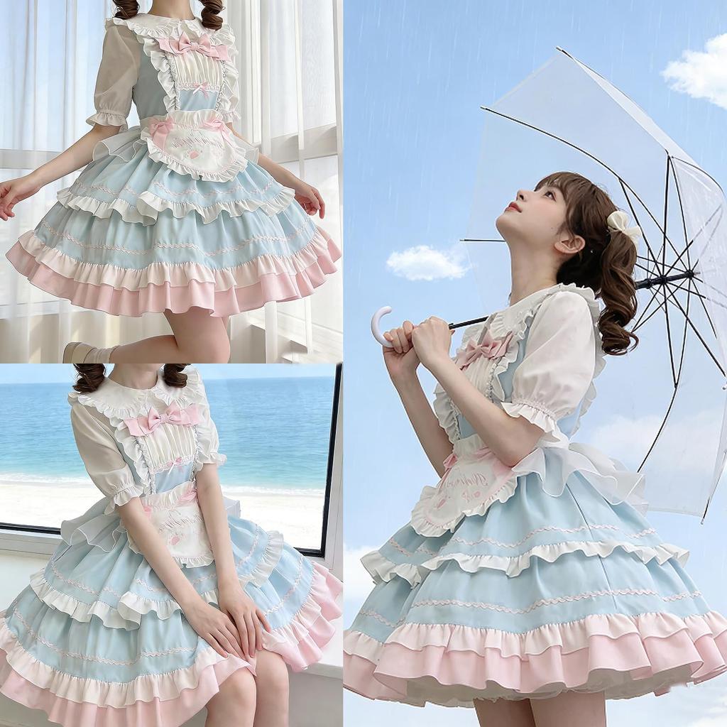 Lolita Idol Kostüm JSK Kurzarm Mori Prinzessin Süß Mittel [FULINE] 5-teiliges Set, Kleid, Hemd, Band, verträumt, Mädchen, Rüschen, Spitze, Stil,