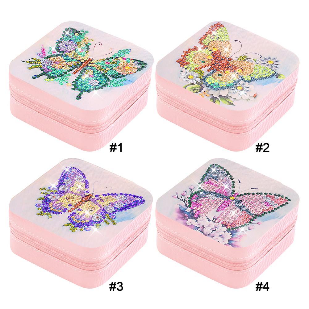PU Special Shaped Butterfly Diamond Jewelry Case Mosaic Craft Set Diamond Painting Jewelry Display Box for Necklaces Earrings