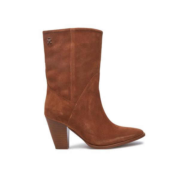 Suede Ankle Boots Tommy Hilfiger On a Medium Cowboy Heel FW0FW08435 Brown