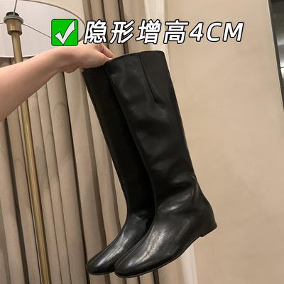 Inner Heightening Round Head Flat Bottom Thin Boots High Boots Knight Boots Autumn and Winter
