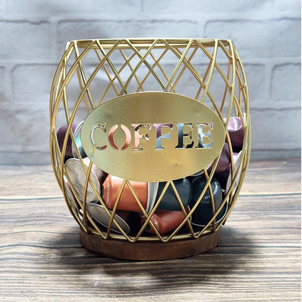 

Letter Design Coffee Capsule Holder Hollow Iron Rack Snacks Candy Metal Storage Basket Gold/Coffee
