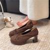 Fashion 2025 New Roundness High Heels with Suede and Bow Single Shoes with A Slip-on Light Casual Women Shoes Stylish and Comfortable