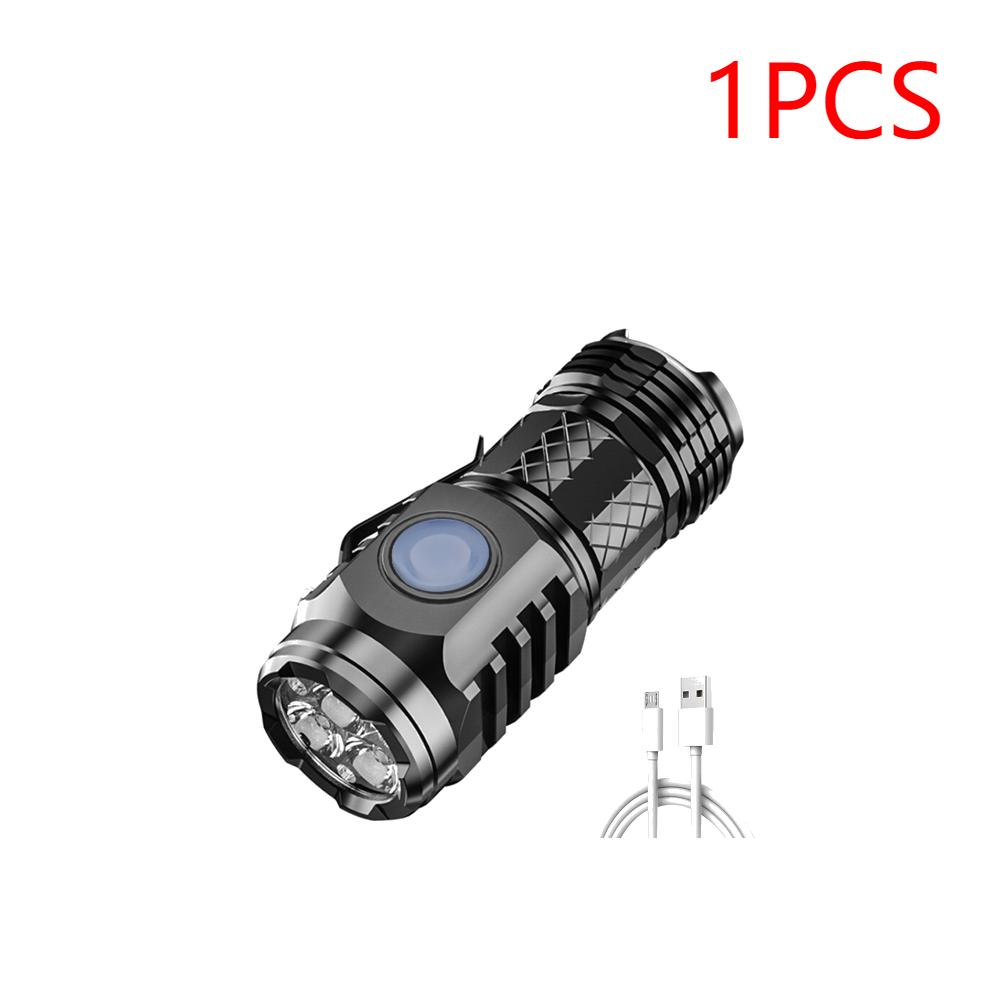 1-5PCS Compact Camping Torch 5 Lighting Modes 300LM Mini Handheld Flashlight Non Slip USB Charging Waterproof for Camping Hiking