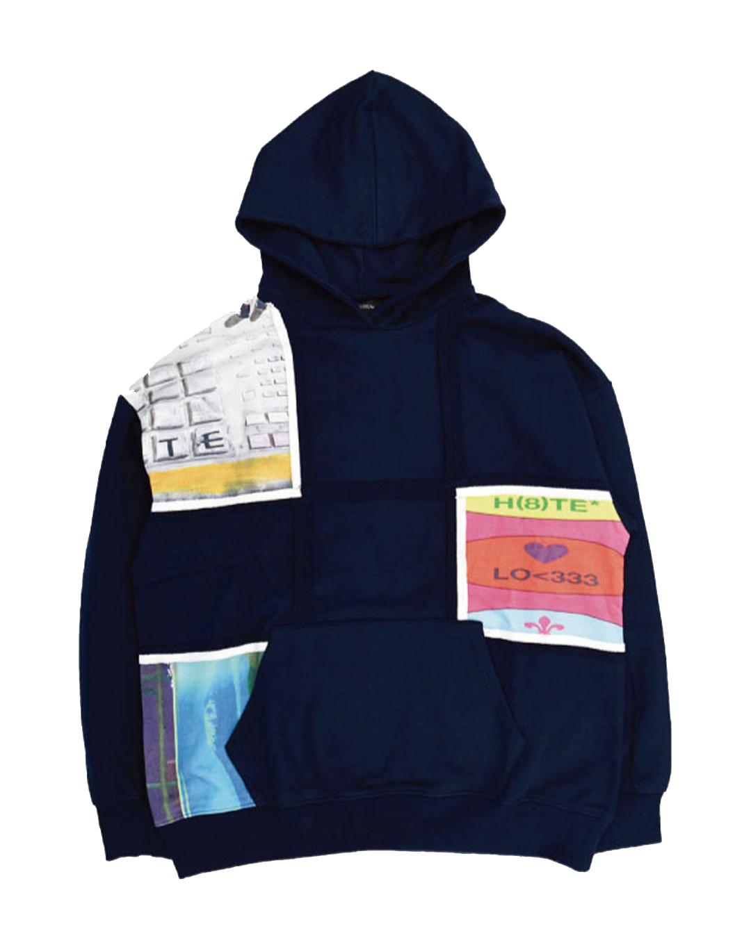 The Museum Visitor Memory Patchwork Printed Grid Hoody (Navy) S