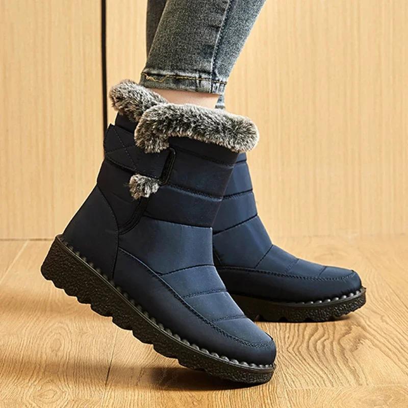Fashion Non Slip Waterproof Winter Boots for Women 2025 New Thick Plush Platform Snow Boots Woman Rabbit Fur Warm Cotton Padded Shoes