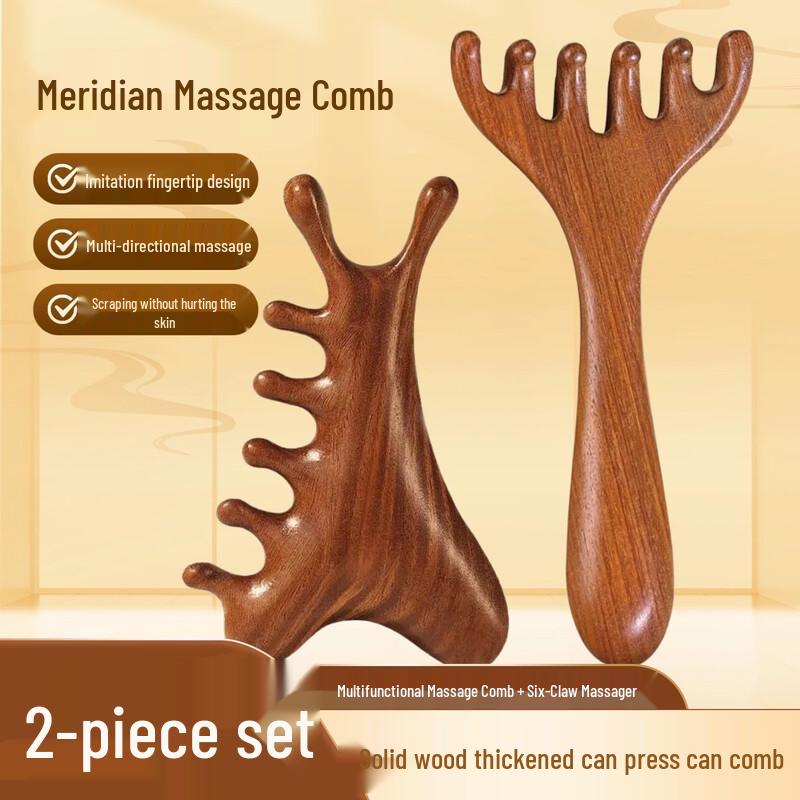 He Pu Sandalwood Head Massage Comb Set