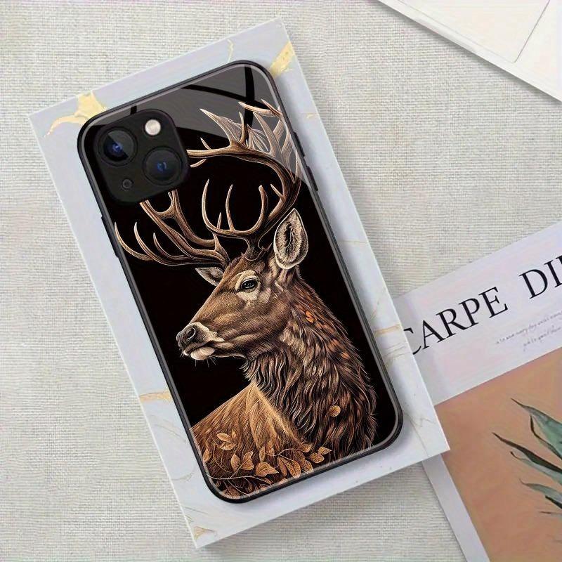 Cute Brown Deer Pattern Tempered Glass Black Phone Case For Samsung Galaxy S25 S24 S23 Ultra Plus FE Shockproof Cover