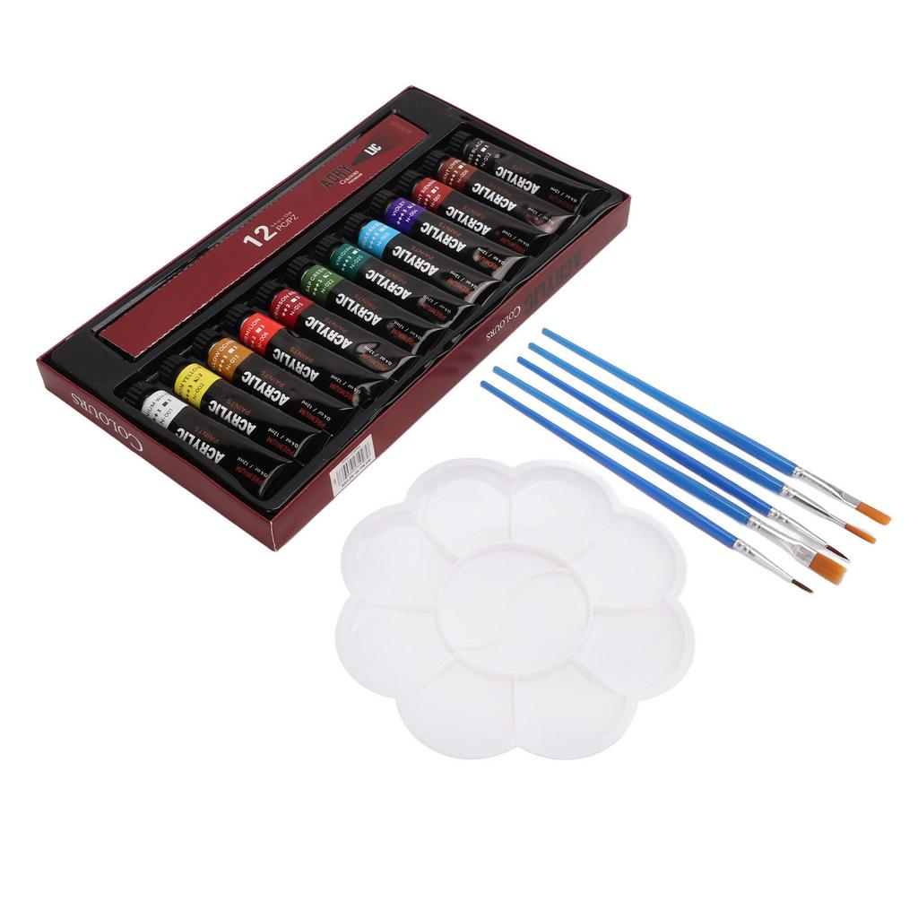 Kids Paint Set 12 Colors Pigment 5 Paintbrushes Vibrant Colors Poisonless Quick Drying Widely Used Kids Painting Kit