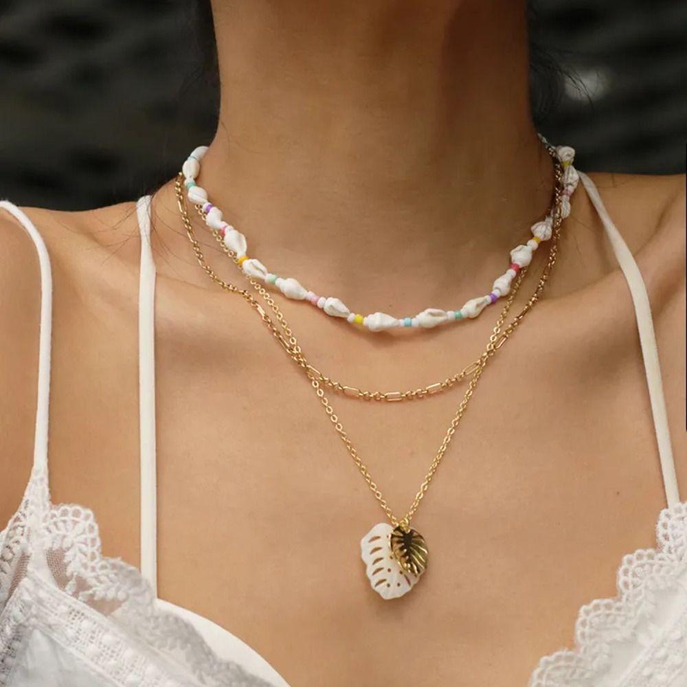 Adjustable Bohemian Style Pendant Handmade Gold Plated Leaves Necklace  Jewelry Accessories